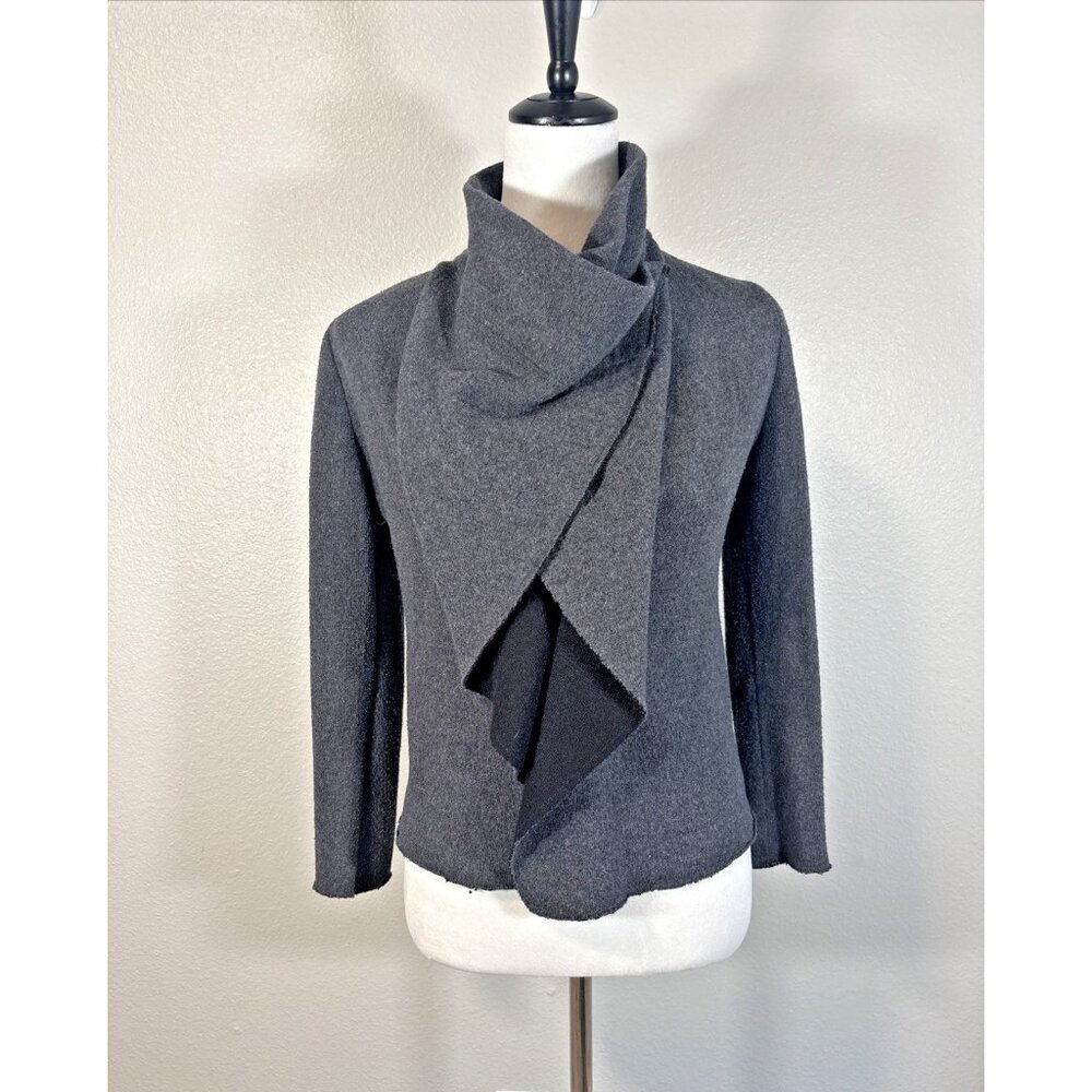 ROSSOPURO MADE IN ITALY Geometric Draped Wool Blend Grey Jacket Size 40 US Large